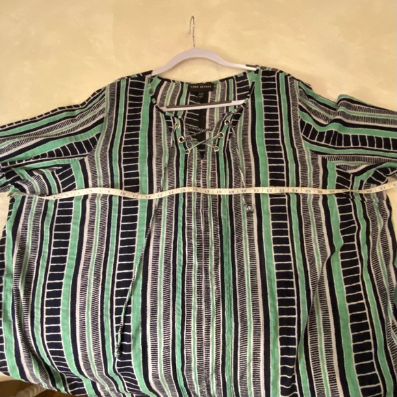 Lane Bryant Navy and Green Striped Cotton Blouse EUC - Picture 4 of 10
